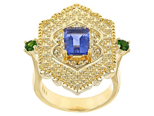 1.68ct Color Change Fluorite & 0.22ctw Chrome Diopside 18K Gold Over Brass Ring - Size 8