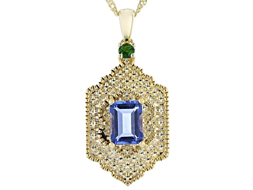 1.68ct Color Change Fluorite & 0.11ct Chrome Diopside 18K Over Brass Pendant