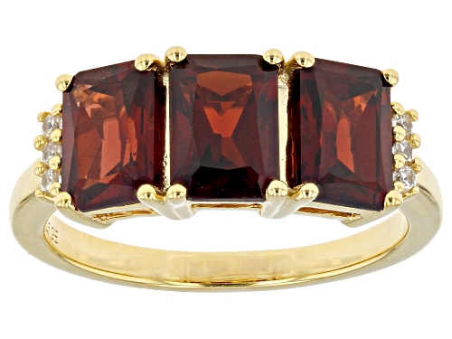 3.59ctw Red Vermelho Garnet™ With White Zircon 18k Yellow Gold Over Sterling Silver 3-Stone Ring - Size 8