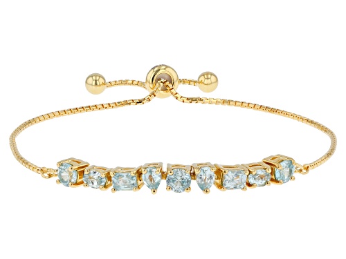 Photo of 2.29ctw Mixed Shape Blue Zircon 18k Yellow Gold Over Sterling Silver Bolo Bracelet