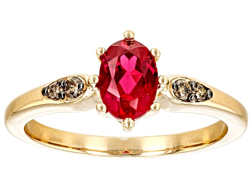 0.90ct Lab Created Ruby With 0.07ctw Champagne Diamond 18k Yellow Gold Over Sterling Silver Ring - Size 10