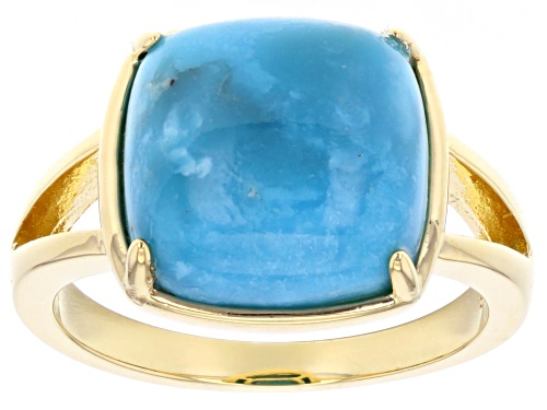 12x12mm Blue Kingman Turquoise 18k Yellow Gold Over Sterling Silver Ring - Size 8