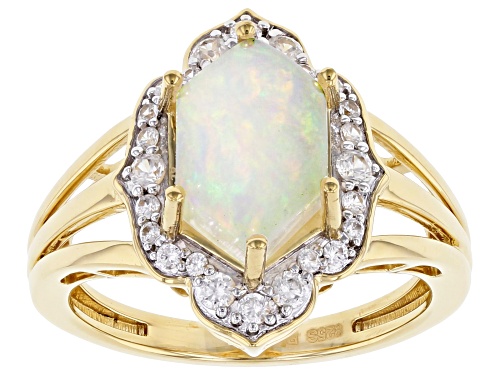 Hexagon Ethiopian Opal & White Zircon 18k Yellow Gold Over Silver Ring - Size 10