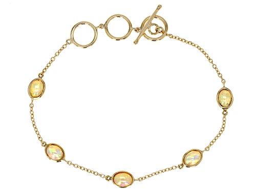 2.30ctw White Ethiopian Opal 18K Yellow Gold Over Sterling Silver Bracelet - Size 7.25