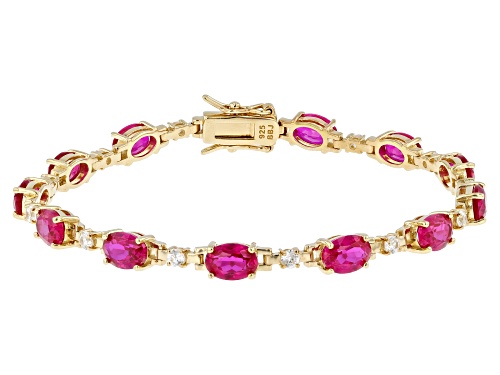 9.69ctw Lab Created Ruby With 1.02ctw White Zircon 18k Yellow Gold Over Sterling Silver Bracelet - Size 8