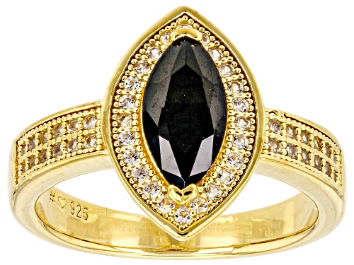 1.08ct Black Spinel With 0.44ctw White Zircon 18k Yellow Gold Over Sterling Silver Ring - Size 10