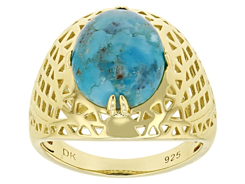12x10mm Blue Turquoise 18k Yellow Gold Over Sterling Silver Ring - Size 6