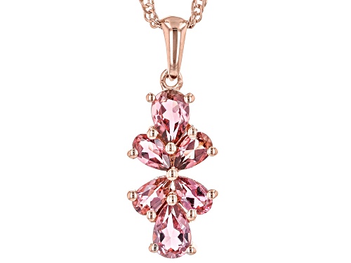 1.29ctw Pear Shape Pink Tourmaline 18k Rose Gold Over Silver Pendant With Chain
