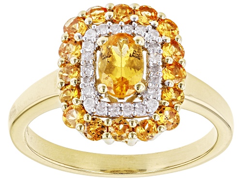 1.09ctw Mandarin Garnet With 0.10 White Diamond 18k Yellow Gold Over Silver Ring - Size 7