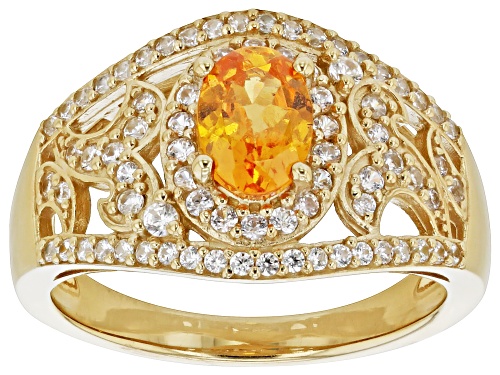 0.81ct Mandarin Garnet And 0.68ctw White Zircon 18k Gold Over Sterling Silver Ring - Size 7