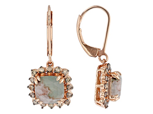 8mm Square Cushion Aquaprase® With 0.42ctw Champagne Diamond 18k Rose Gold Over Silver Earrings