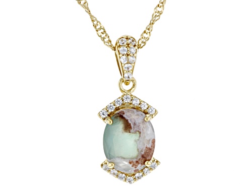 10x8mm Oval Aquaprase® With 0.25ctw White Zircon 18k Gold Over Sterling Silver Pendant With Chain
