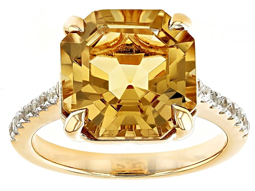 5.10ct Asscher Cut Champagne Quartz With 0.29ctw White Zircon 18k Yellow Gold Over Sterling Silver - Size 9