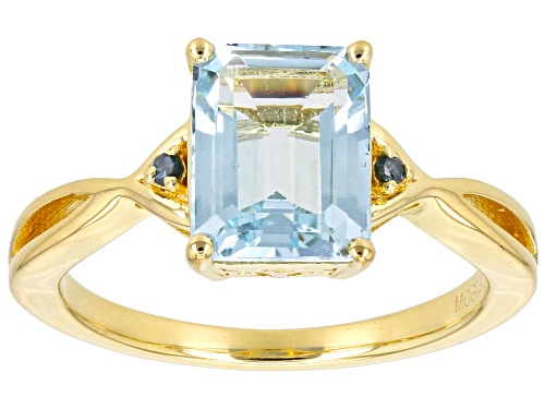 2.52ct Emerald Cut Glacier Topaz™, 0.01ctw Blue Diamond 18k Yellow Gold Over Sterling Silver Ring - Size 8