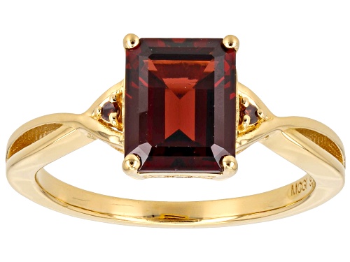 2.43ct Emerald Cut Vermelho Garnet™, 0.01ctw Red Diamond 18k Yellow Gold Over Sterling Silver Ring - Size 10