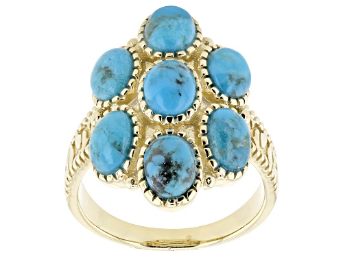 Photo of 6x4mm Turquoise 18k Yellow Gold Over Sterling Silver Ring - Size 9