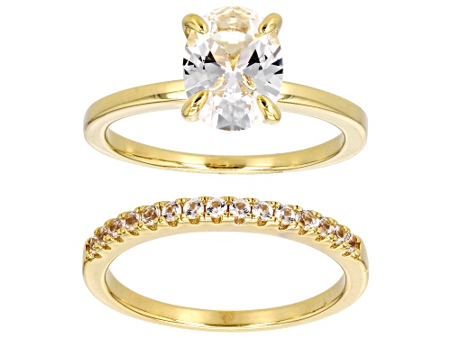 2.05ctw Lab Created White Sapphire 18k Yellow Gold Over Sterling Silver Ring Set - Size 10