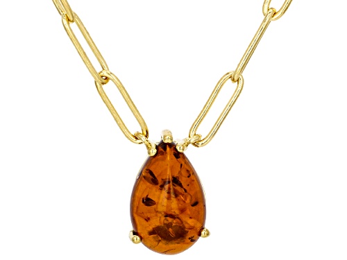 14x9mm Amber 18k Yellow Gold Over Sterling Silver Paperclip Link Necklace