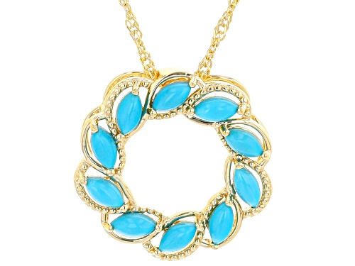 5x2.5mm Sleeping Beauty Turquoise 18k Yellow Gold Over Sterling Silver Pendant With Chain