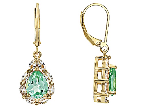 7.00ctw Lab 'Green Spinel With 1.16ctw Lab White Sapphire 18k Yellow Gold Over Silver Earrings