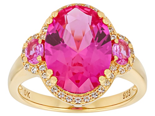 9.53ctw Lab Pink Sapphire With 0.16ctw Lab White Sapphire 18k Yellow Gold Over Sterling Silver Ring - Size 10