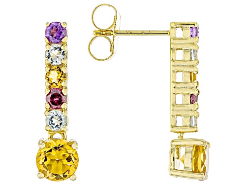 2.51ctw Multi Gemstone 18k Yellow Gold Ove Sterling Silver Earrings