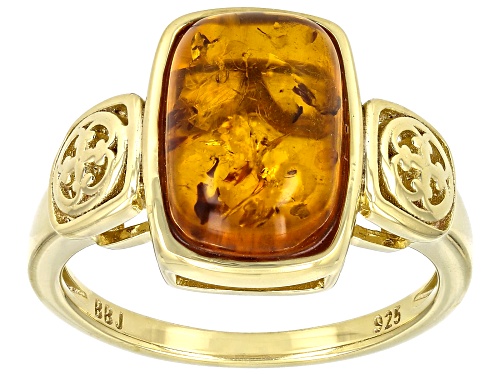 12x8mm Amber 18k Yellow Gold Over Sterling Silver Ring - Size 8