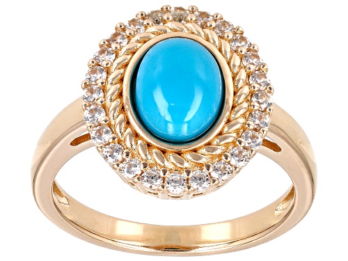8x6mm Sleeping Beauty Turquoise With 0.46ctw White Zircon 18k Rose Gold Over Sterling Silver Ring - Size 7