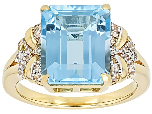 6.40ct Sky Blue Topaz With 0.19ctw White Zircon 18k Yellow Gold Over Sterling Silver Ring - Size 6