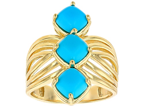 6mm Sleeping Beauty Turquoise 18k Yellow Gold Over Sterling Silver Ring - Size 7