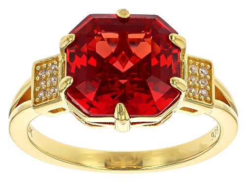 5.31ct Lab Padparadscha Sapphire With 0.05ctw White Zircon 18k Yellow Gold Over Sterlig Silver Ring - Size 8
