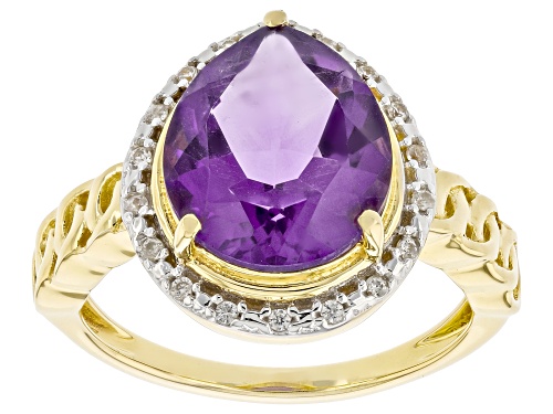 2.48ct African Amethyst With 0.11ctw White Zircon 18k Yellow Gold Over Sterling Silver Ring - Size 6