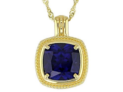 4.62ct Lab Created Blue Sapphire 18k Yellow Gold Over Sterling Silver Pendant With Chain