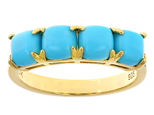 5mm Sleeping Beauty Turquoise With 0.02ctw White Diamond 18k Yellow Gold Over Sterling Silver Ring - Size 10