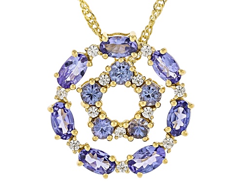 2.04ctw Tanzanite With 0.26ctw White Zircon 18k Yellow Gold Over Sterling Silver Pendant With Chain