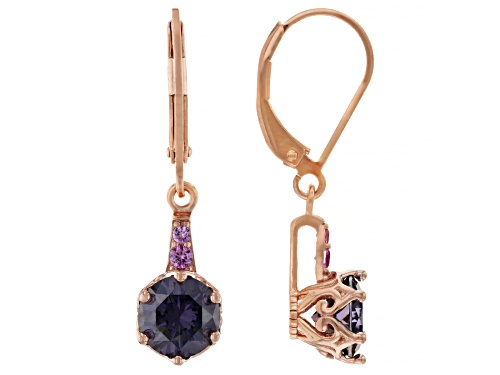 3.54ctw Purple Strontium Titanate With 0.08ctw Lab Pink Sapphire 18k Rose Gold Over Silver Earrings