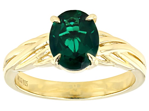 1.44ct Oval Lab Created Emerald 18k Yellow Gold Over Sterling Silver Ring - Size 10