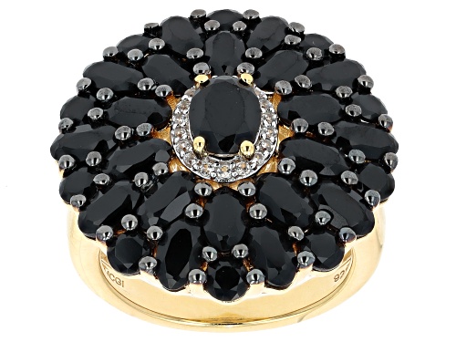 6.80ctw Black Spinel With 0.14ctw White Zircon 18k Yellow Gold Over Sterling Silver Ring - Size 7