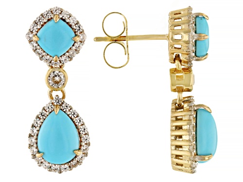 Sleeping Beauty Turquoise with 0.71ctw White Zircon 18k Yellow Gold Over Sterling Silver Earrings