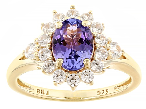 1.10ct Oval Tanzanite With 0.67ctw Round White Zircon 18k Gold Over Sterling Silver Halo Ring - Size 8