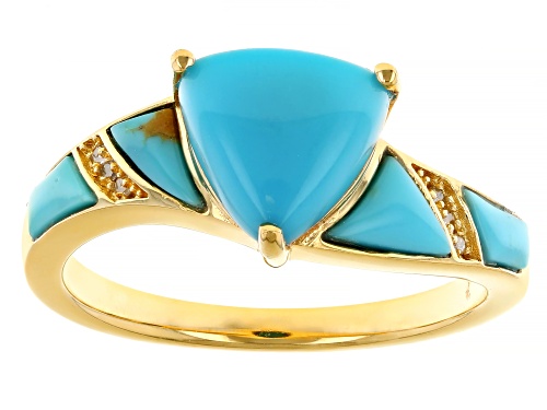 Sleeping Beauty & Kingman Turquoise With 0.02ctw Diamond Accents 18k Gold Over Sterling Silver Ring - Size 8