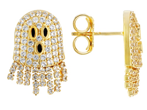 1.22ctw Lab Created White Sapphire With Black Enamel 18k Yellow Gold Over Sterling Silver Earrings