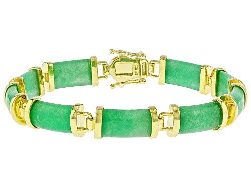 16x8mm Rectangular Green Jadeite 18k Yellow Gold Over Sterling Silver Bangle Bracelet - Size 8
