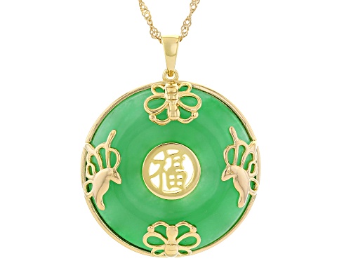 30mm Round Green Jadeite 18k Yellow Gold Over Sterling Silver Pendant With Chain