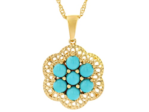 4mm Sleeping Beauty Turquoise 18k Yellow Gold Over Sterling Silver Pendant With Chain