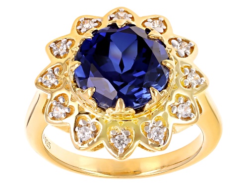 4.77ct Lab Created Blue Sapphire With 0.24ctw White Zircon 18k Yellow Gold Over Sterling Silver Ring - Size 10