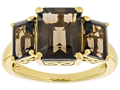 4.30ctw Smoky Quartz 18k Yellow Gold Over Sterling Silver Ring - Size 10