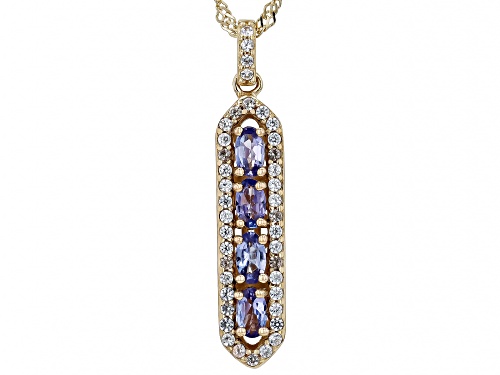 0.89ctw Tanzanite With 0.48ctw White Zircon 18k Yellow Gold Over Sterling Silver Pendant With Chain