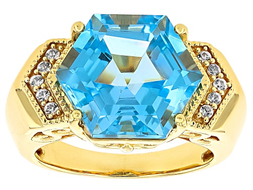 8.55ct Glacier Topaz™ With 0.13ctw White Zircon 18k Yellow Gold Over Sterling Silver Ring - Size 8