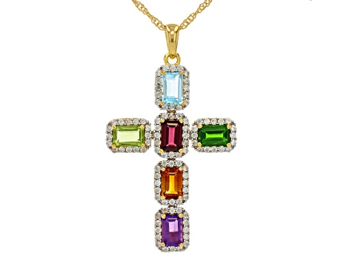 4.57ctw Multi Gemstone 18k Yellow Gold Over Sterling Silver Pendant With Chain